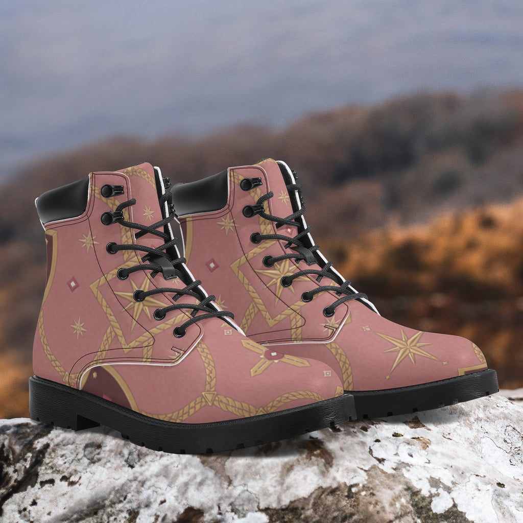 CARRY THE STANDARD leather boot in rose — SANCTUS NOVA house monogram