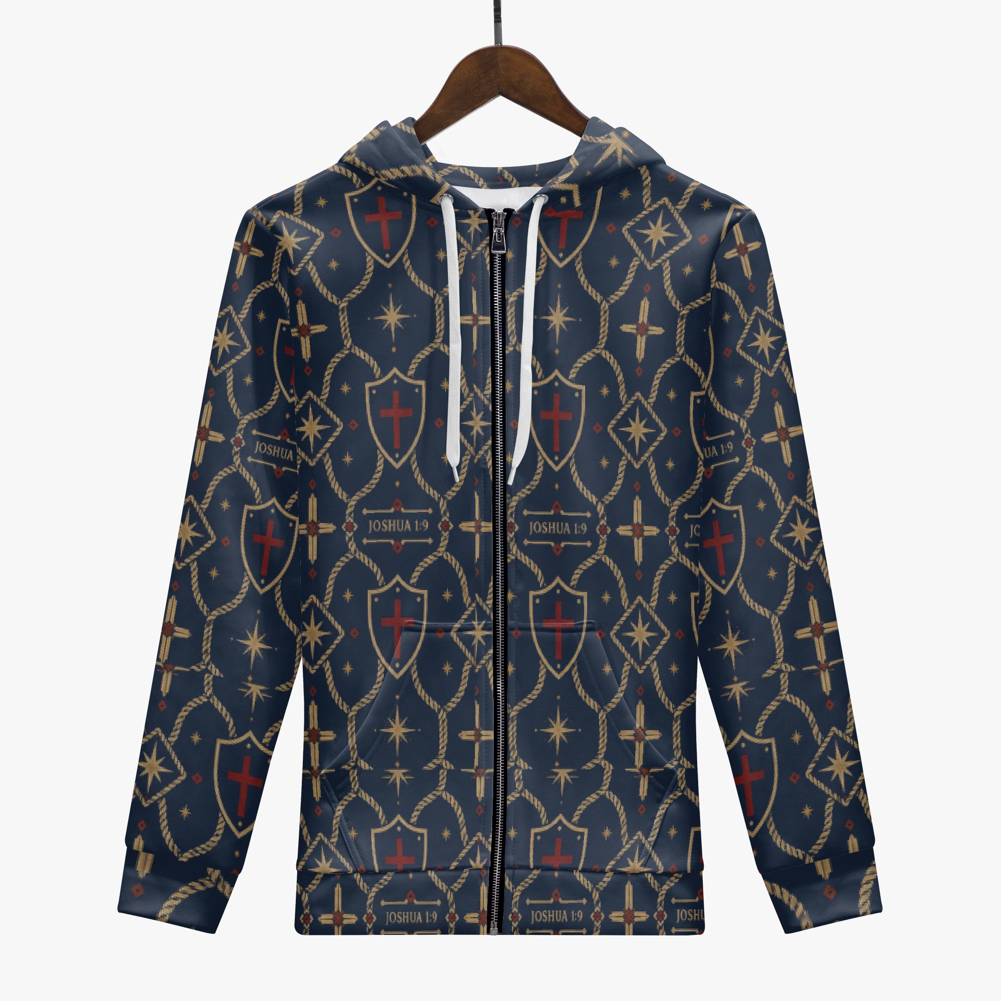 CARRY THE STANDARD full-zip hoodie in royal navy — SANCTUS NOVA house monogram, view 3