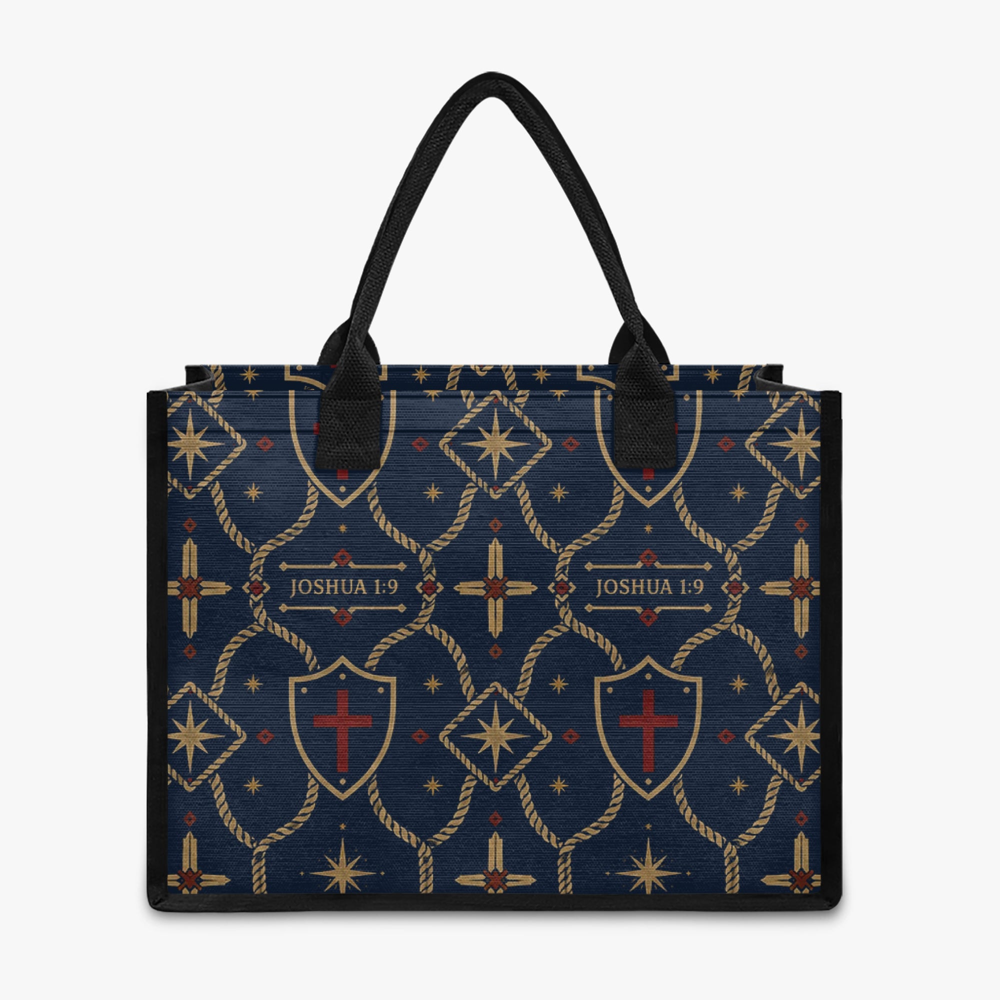 CARRY THE STANDARD full-print canvas tote in royal navy — SANCTUS NOVA house monogram