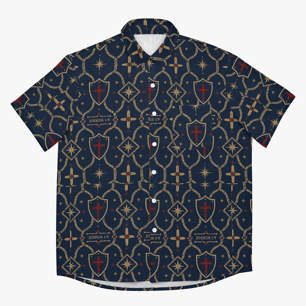 CARRY THE STANDARD camp shirt in royal navy — SANCTUS NOVA house monogram, view 4