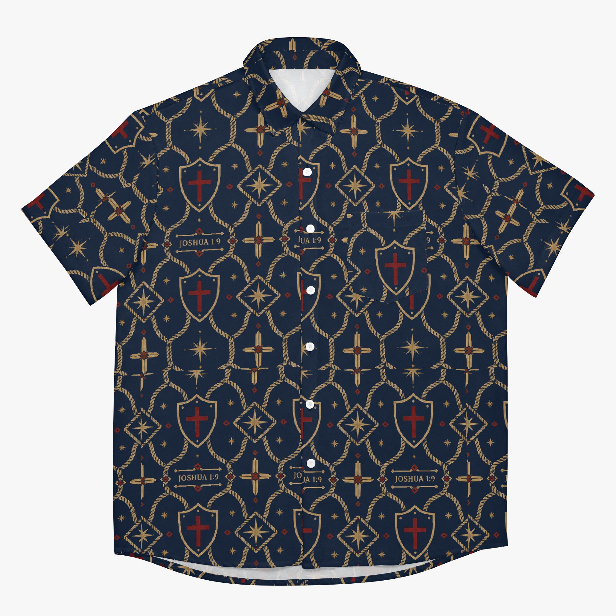 CARRY THE STANDARD camp shirt in royal navy — SANCTUS NOVA house monogram, view 4