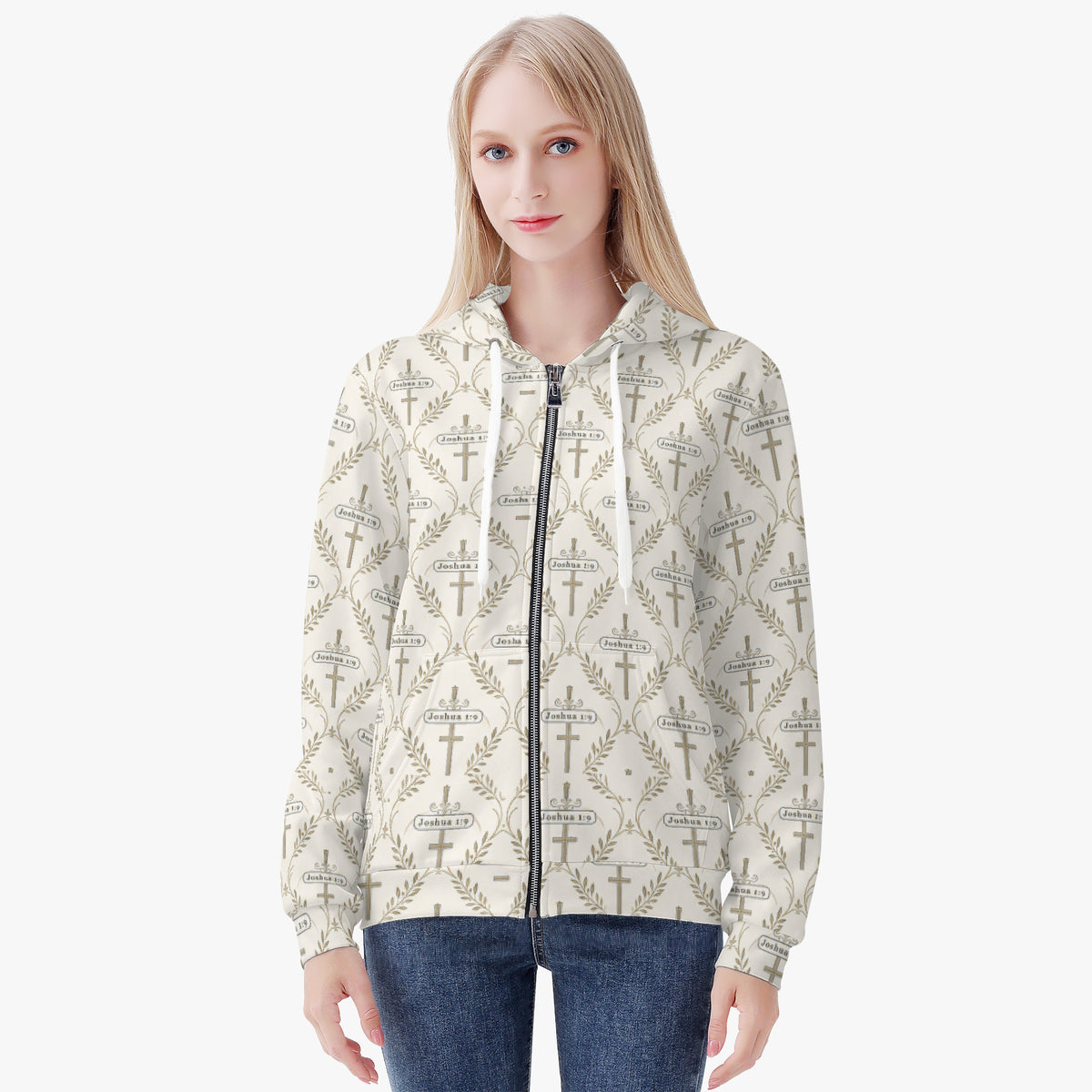 SANCTUS NOVA women's full-zip hoodie in ivory, view 5