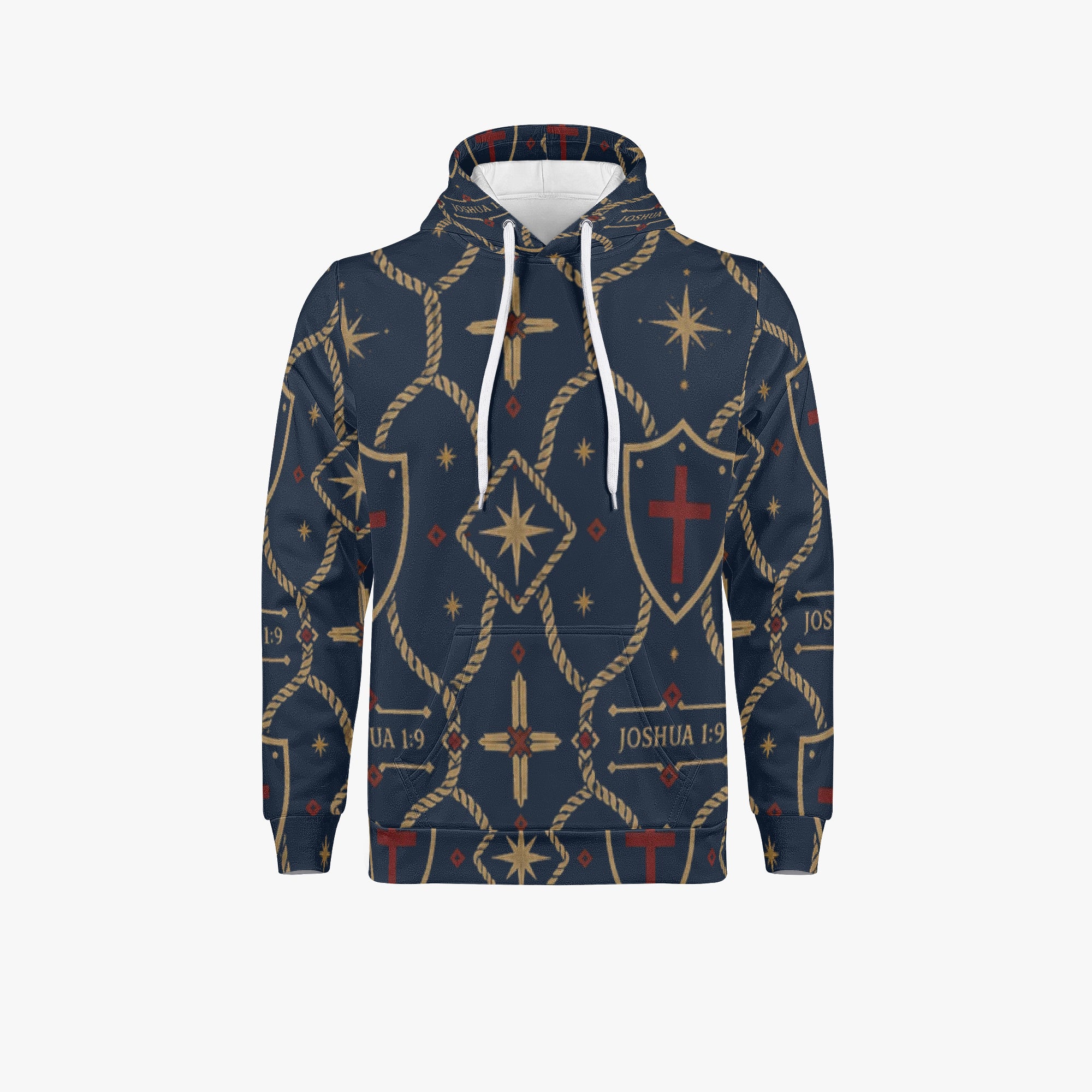 CARRY THE STANDARD pullover hoodie in royal navy — SANCTUS NOVA house monogram, view 2