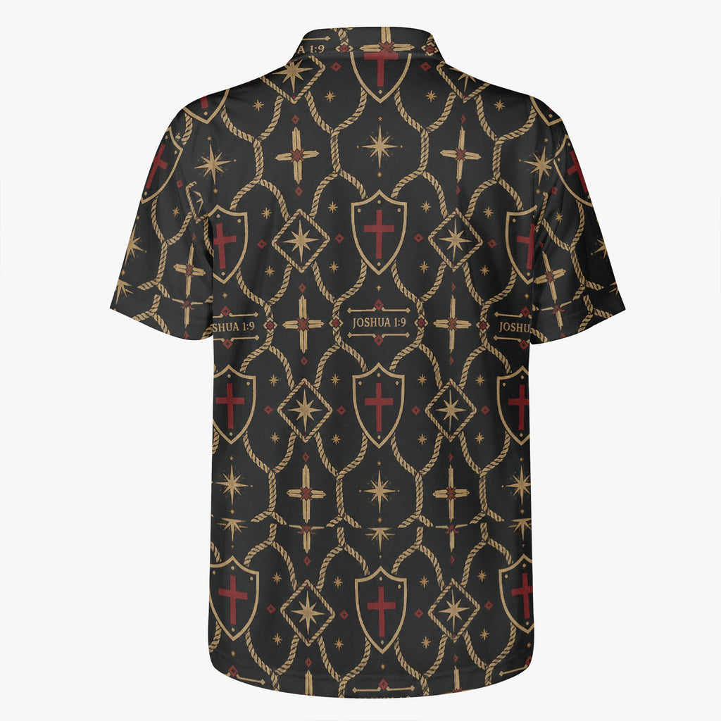 Signature monogram polo on a hanger with the sleeve forward, showing the print at the cuff
