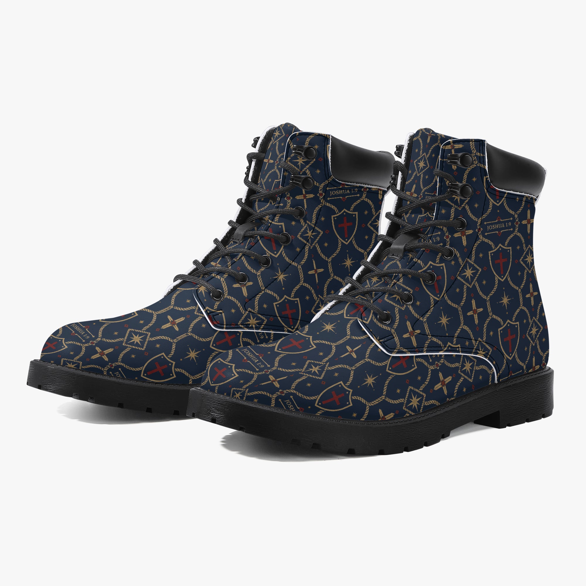 SANCTUS NOVA CARRY THE STANDARD leather boot in the royal navy monogram, monogram detail