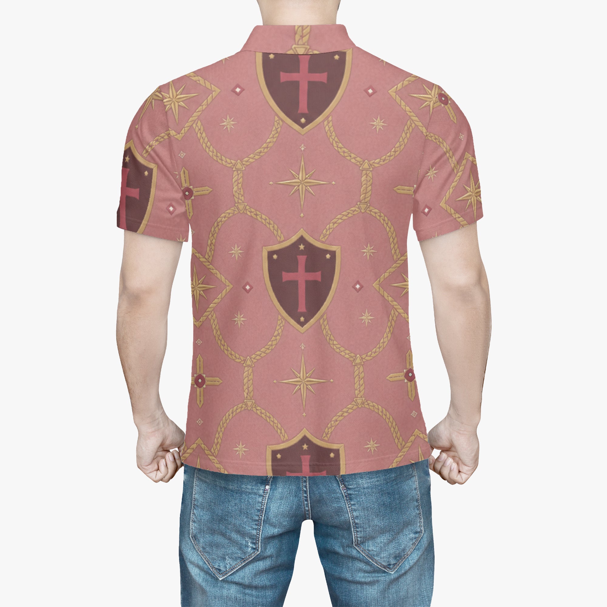 CARRY THE STANDARD polo in rose — SANCTUS NOVA house monogram, view 5