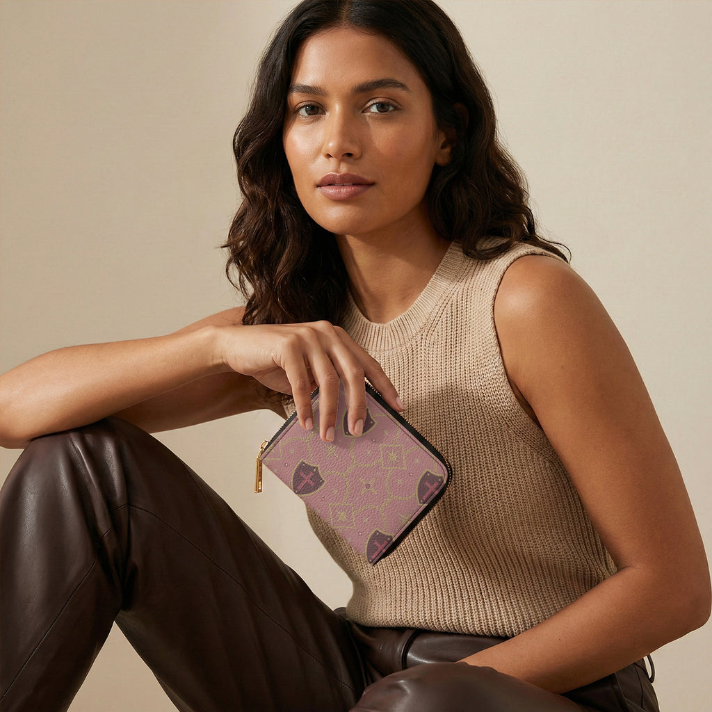 CARRY THE STANDARD full-print zipper wallet in rose — SANCTUS NOVA house monogram, view 6