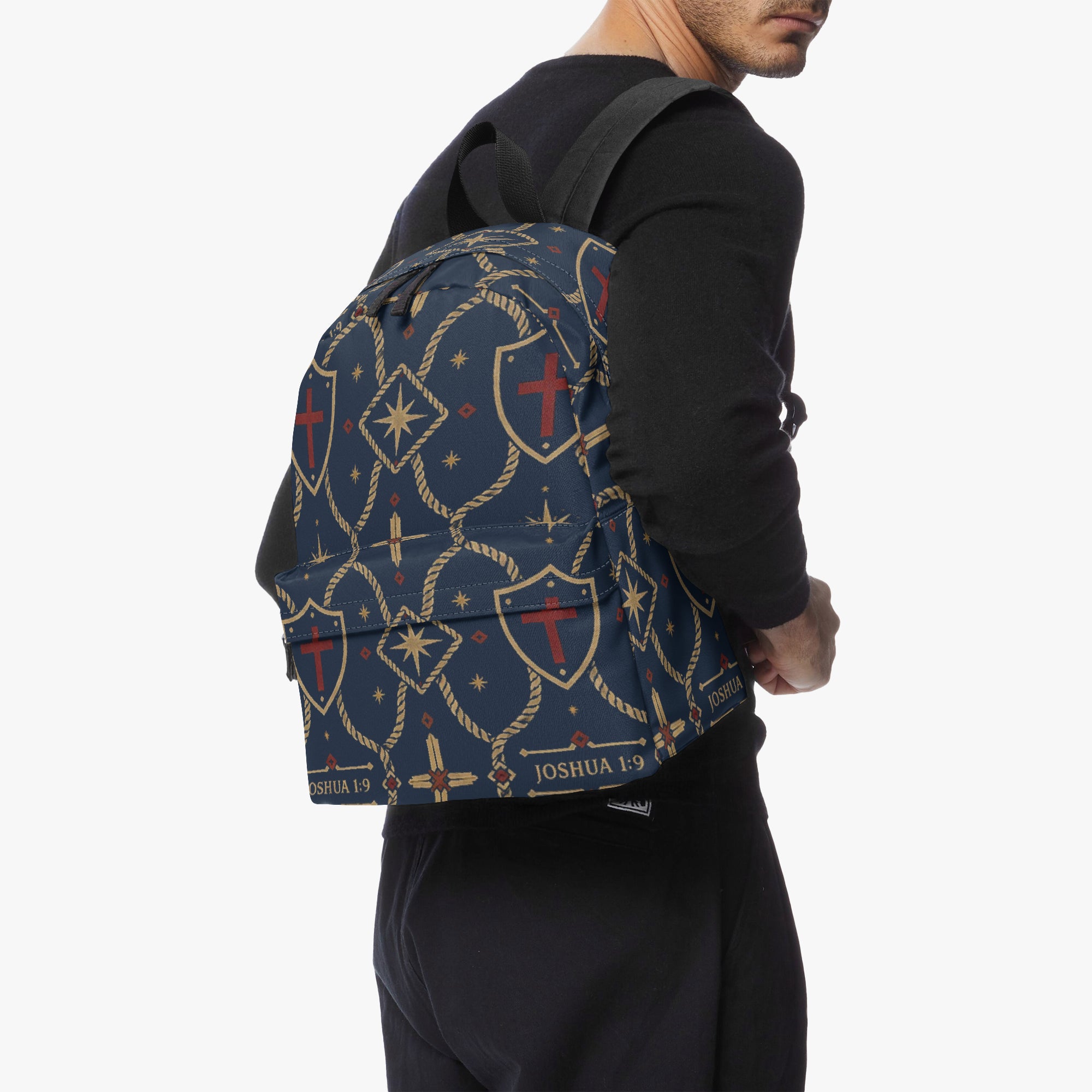 CARRY THE STANDARD full-print backpack in royal navy — SANCTUS NOVA house monogram, view 6