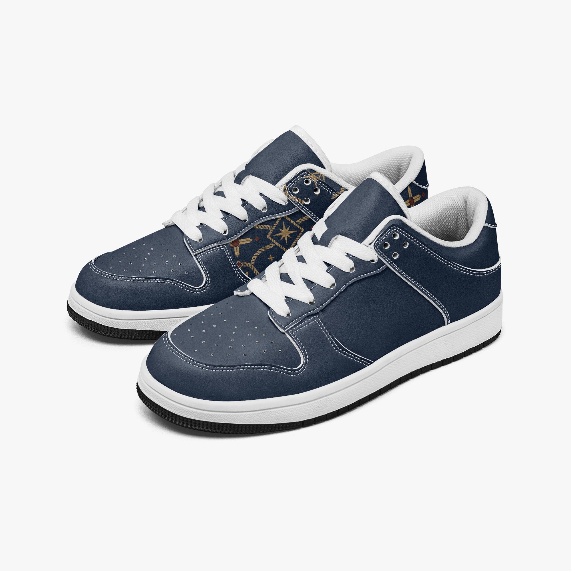 SANCTUS NOVA CARRY THE STANDARD court sneaker in the royal navy monogram, detail view