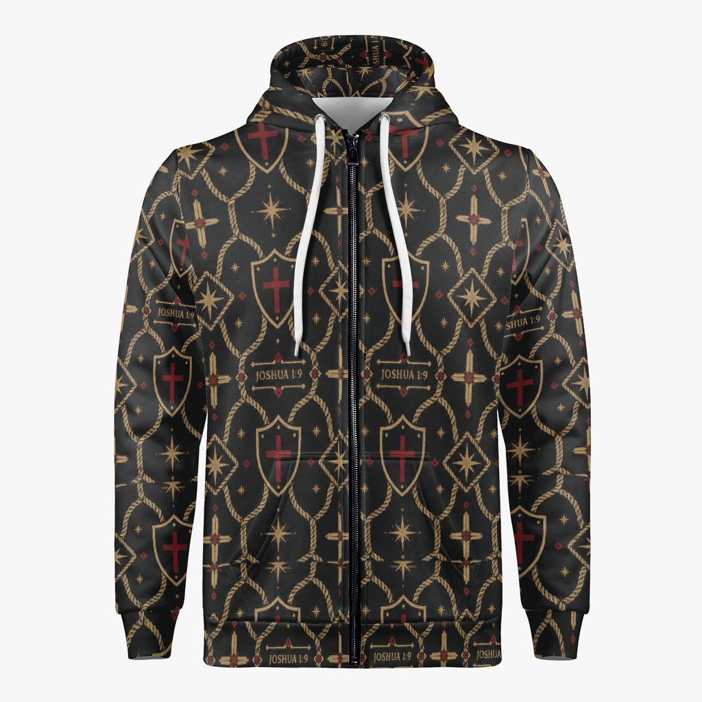 Signature monogram full-zip hoodie, hood and collar detail with white drawcords