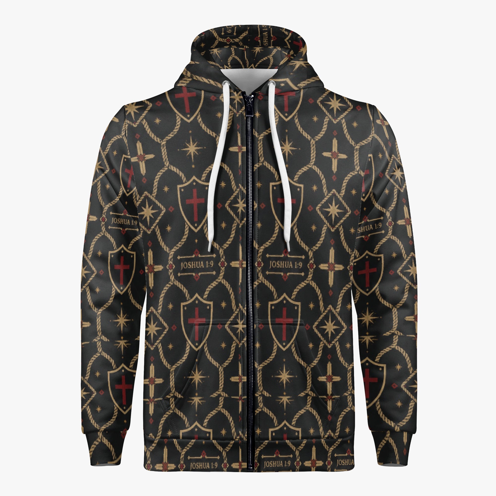 Signature monogram full-zip hoodie, hood and collar detail with white drawcords