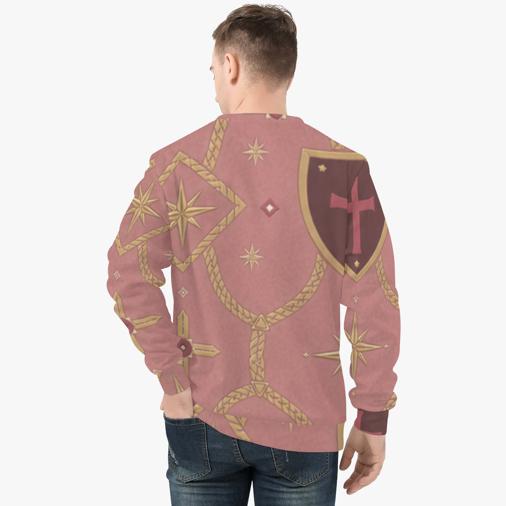 CARRY THE STANDARD crewneck in rose — SANCTUS NOVA house monogram, view 3