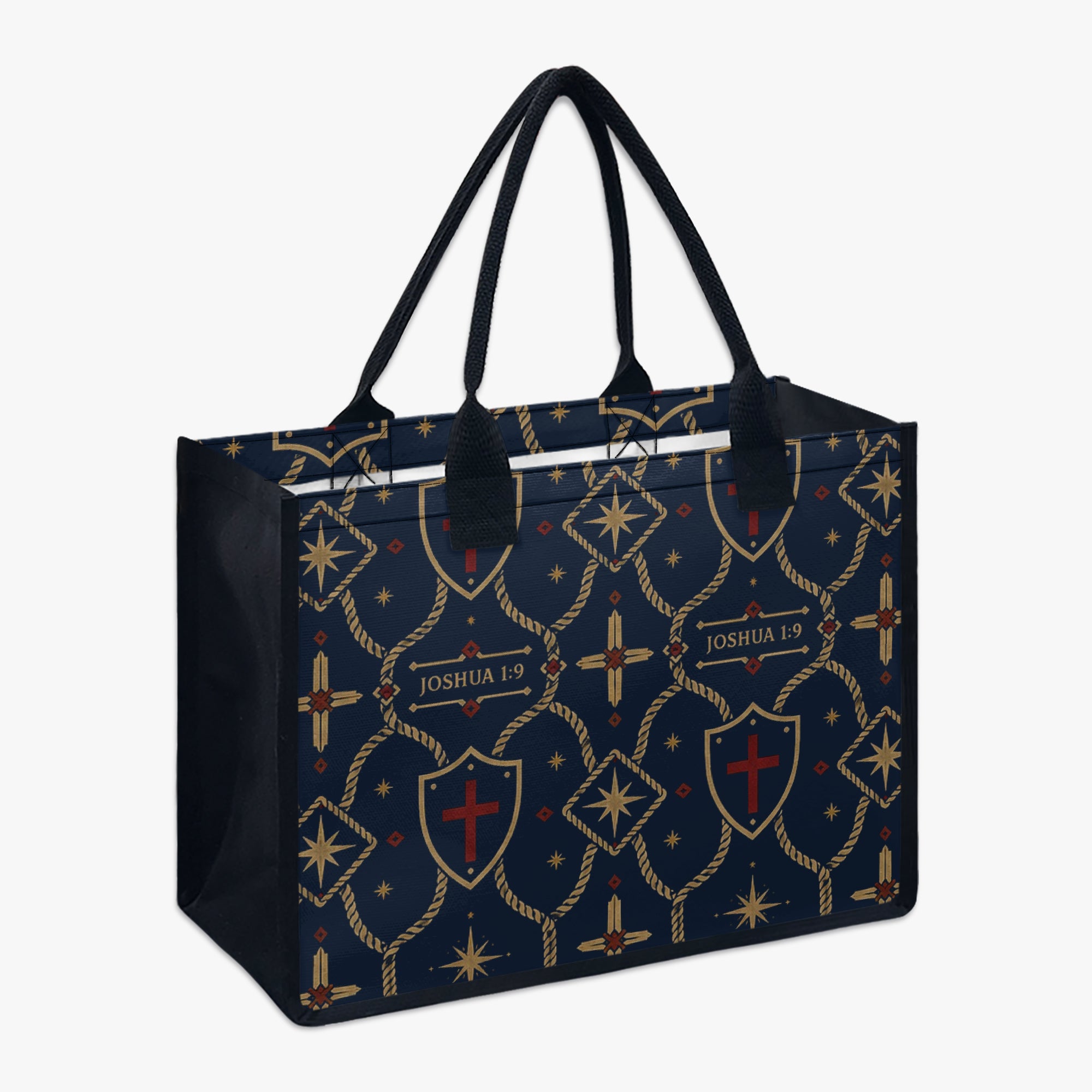 CARRY THE STANDARD full-print canvas tote in royal navy — SANCTUS NOVA house monogram, view 2