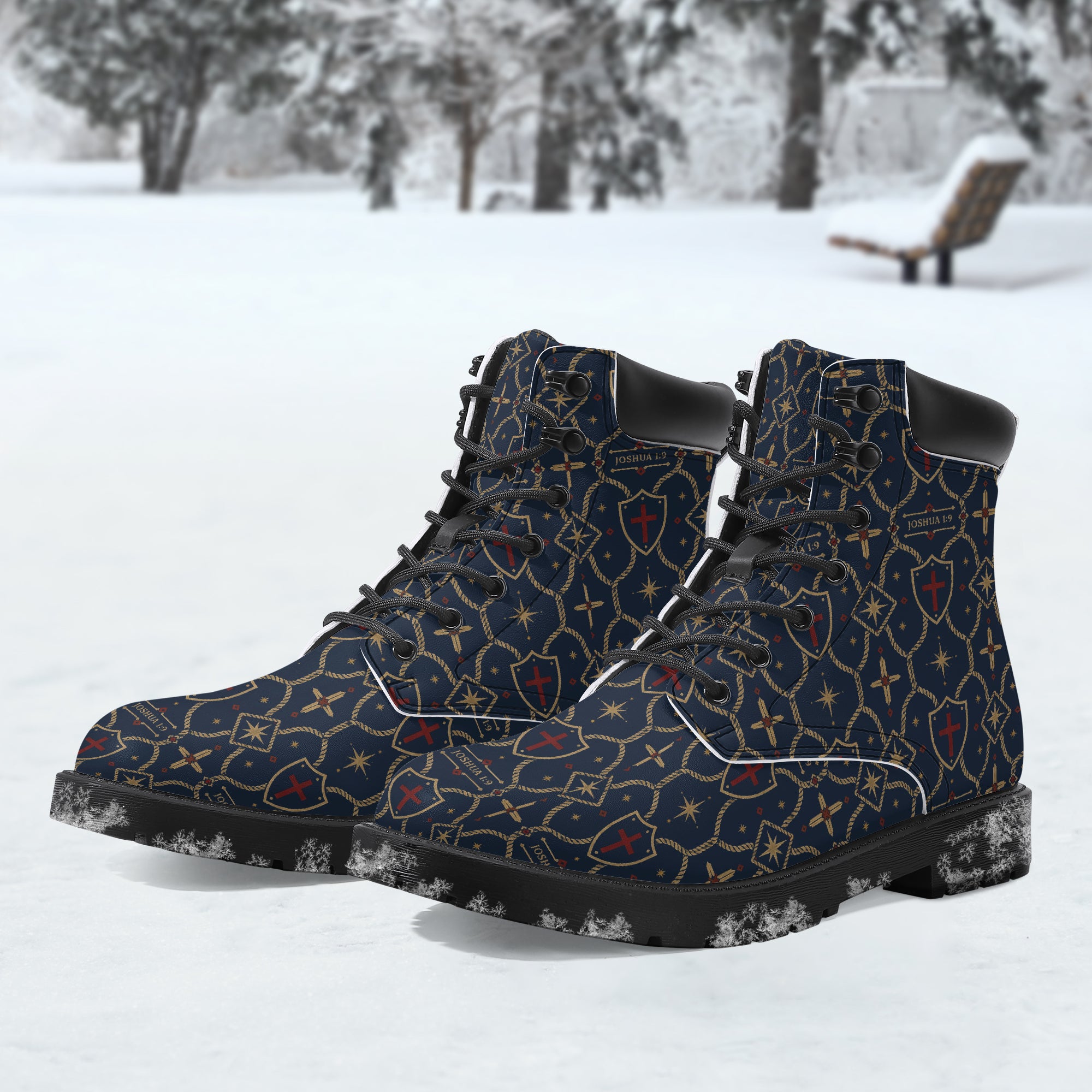 SANCTUS NOVA CARRY THE STANDARD leather boot in the royal navy monogram, pair view