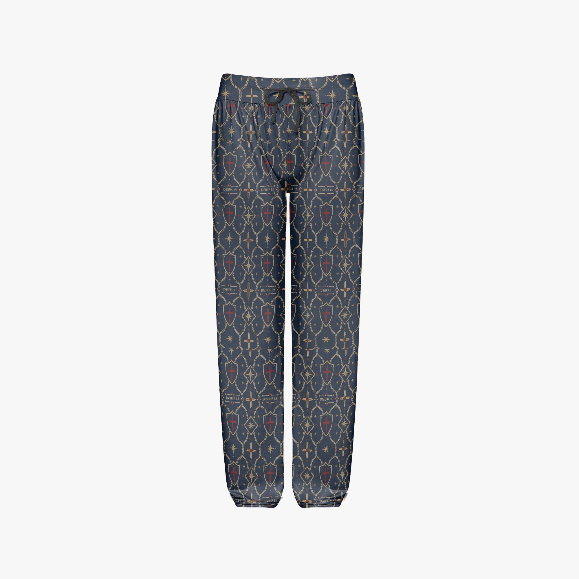 CARRY THE STANDARD women's wide leg pants in royal navy, monogram print detail