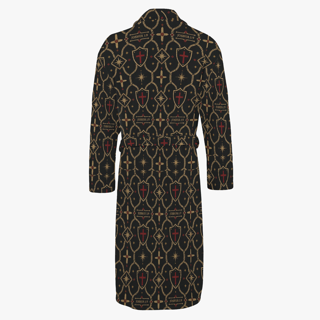 CARRY THE STANDARD robe — gold rope-lattice trellis on charcoal, faith loungewear (view 5)