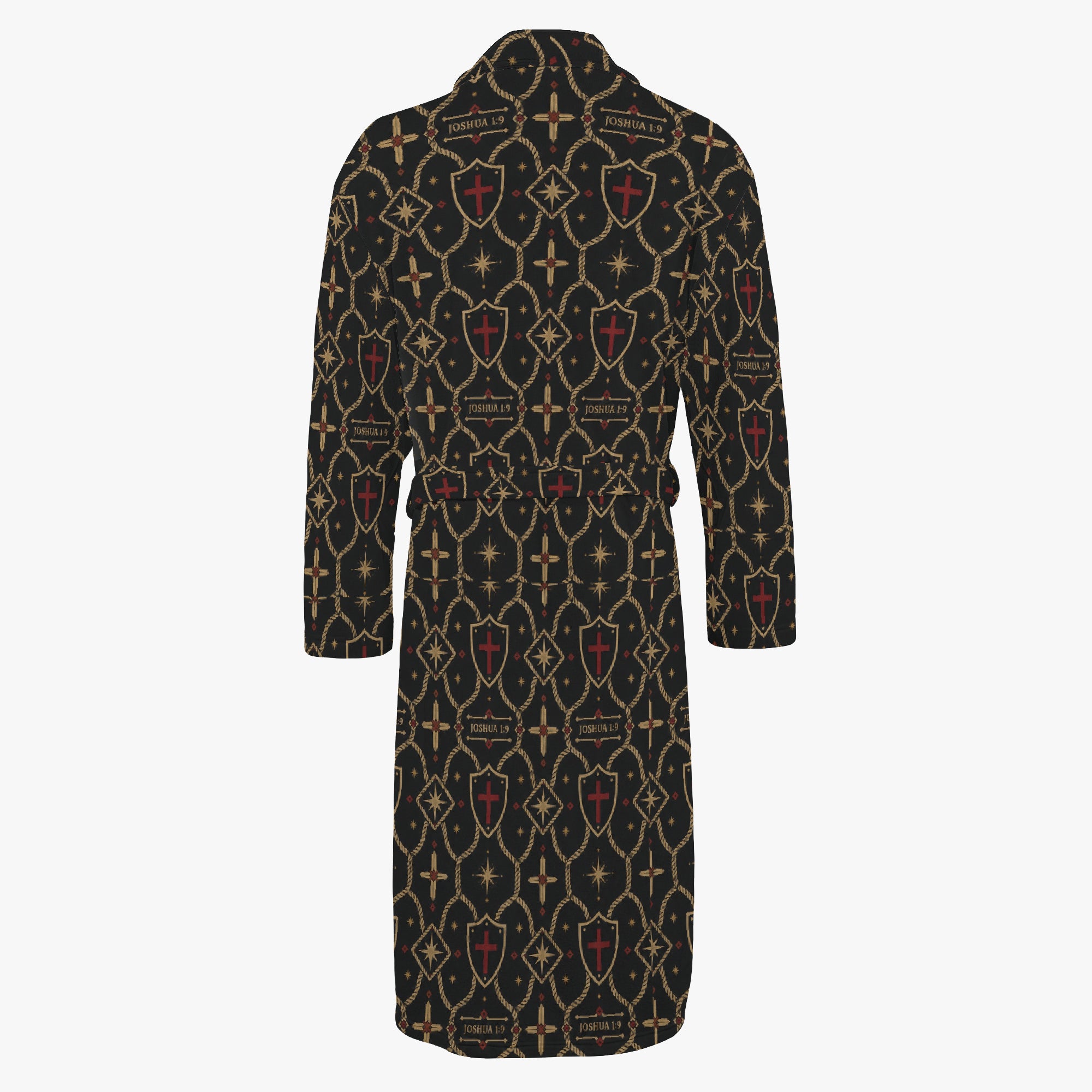 CARRY THE STANDARD robe — gold rope-lattice trellis on charcoal, faith loungewear (view 5)
