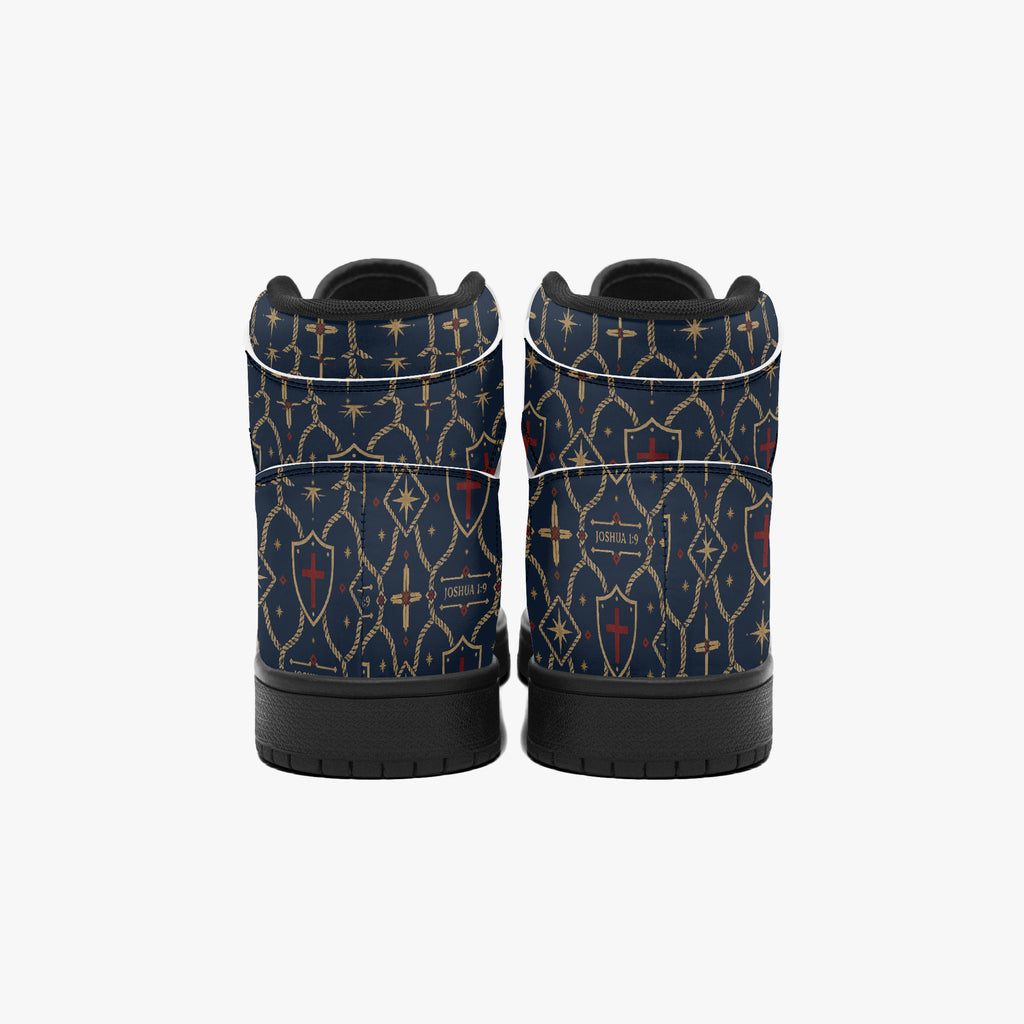 SANCTUS NOVA CARRY THE STANDARD high-top sneaker in the royal navy monogram, lacing detail