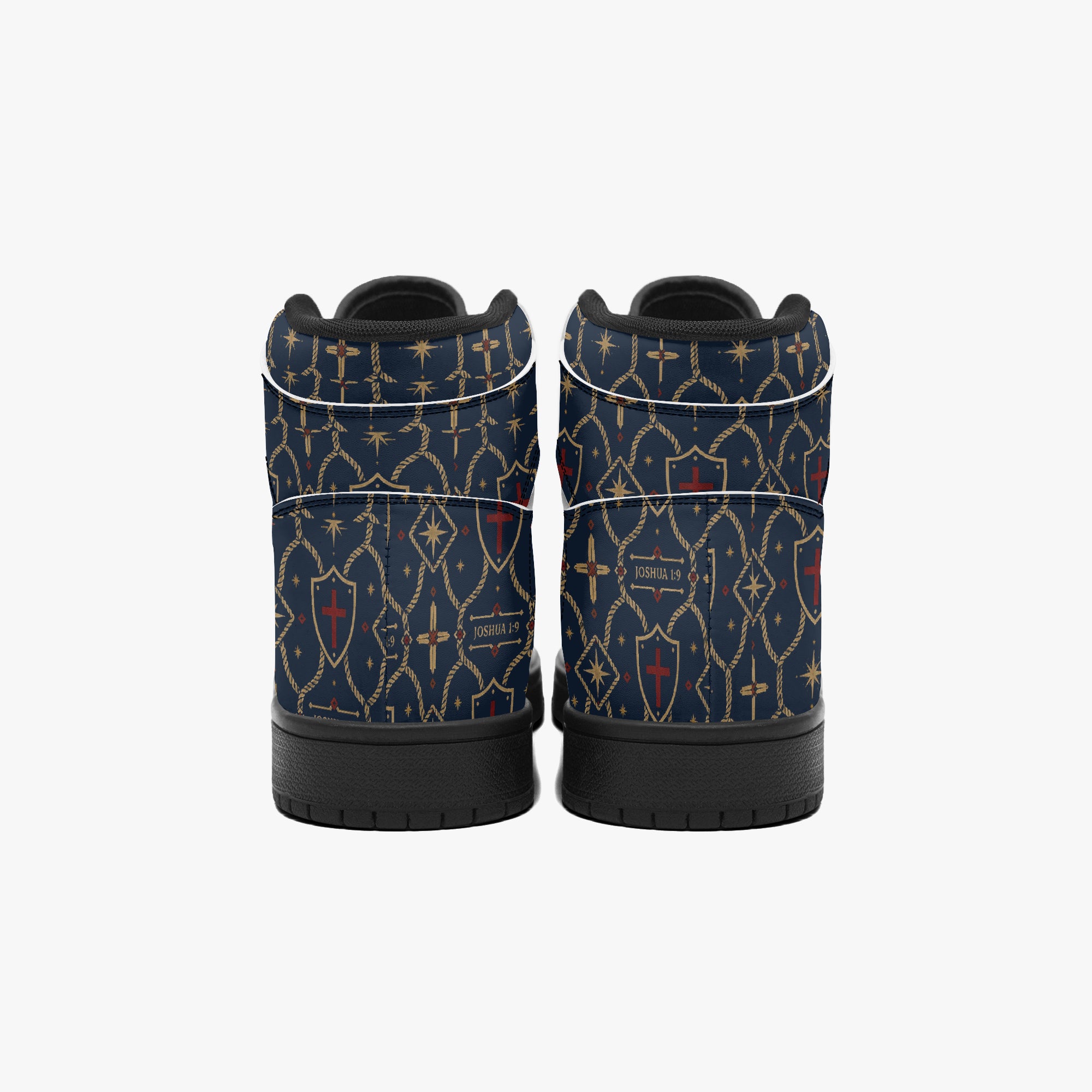 SANCTUS NOVA CARRY THE STANDARD high-top sneaker in the royal navy monogram, lacing detail