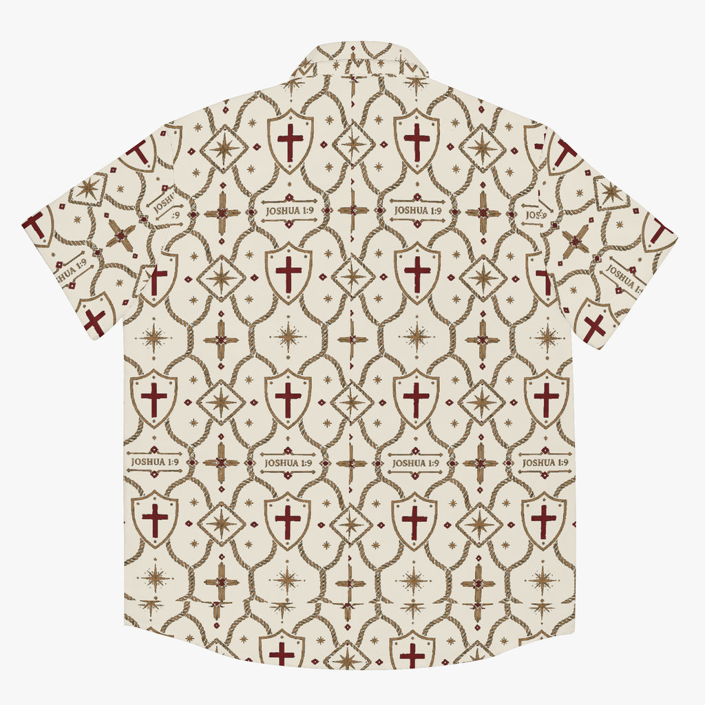 CARRY THE STANDARD camp shirt in ivory — SANCTUS NOVA house monogram, view 2