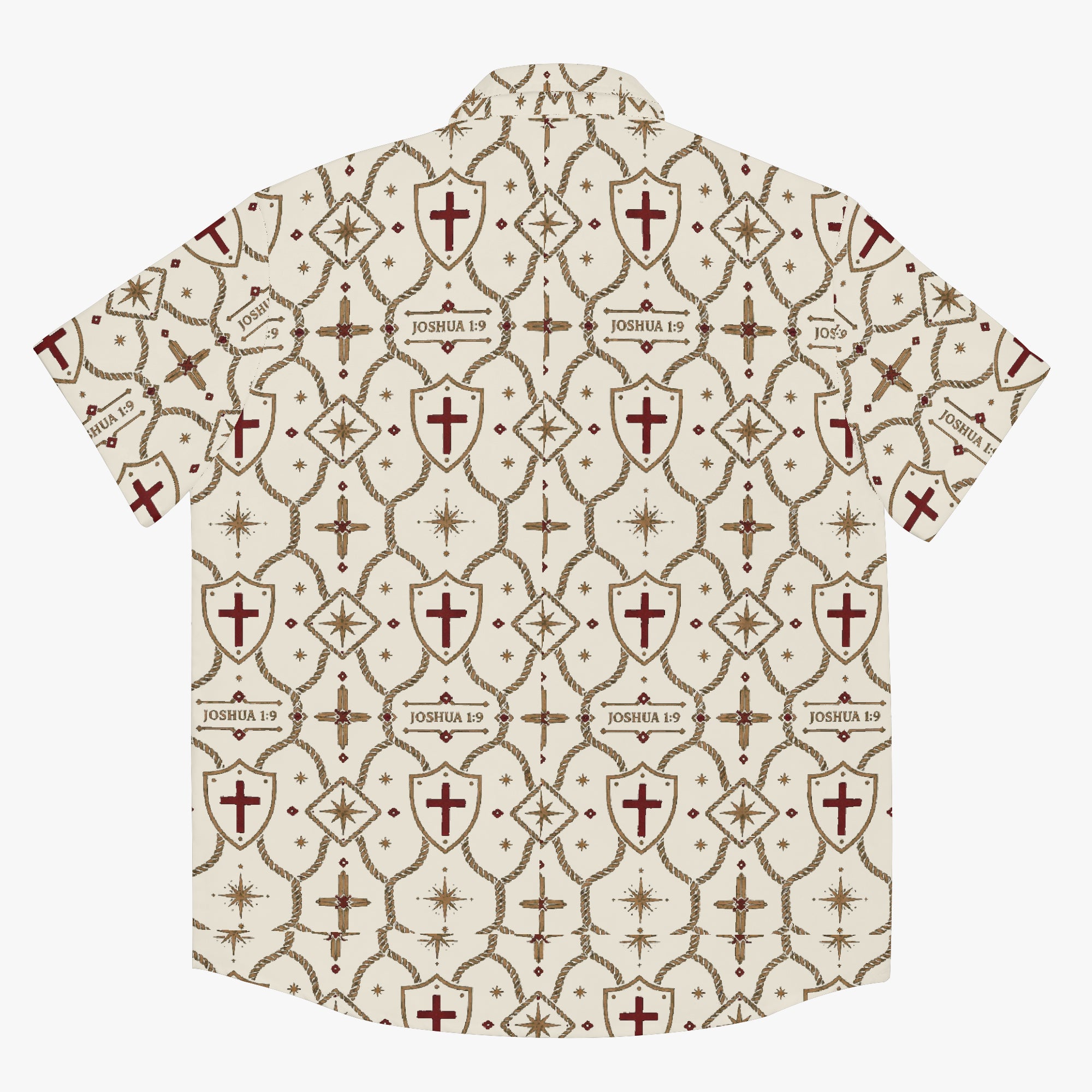 CARRY THE STANDARD camp shirt in ivory — SANCTUS NOVA house monogram, view 2
