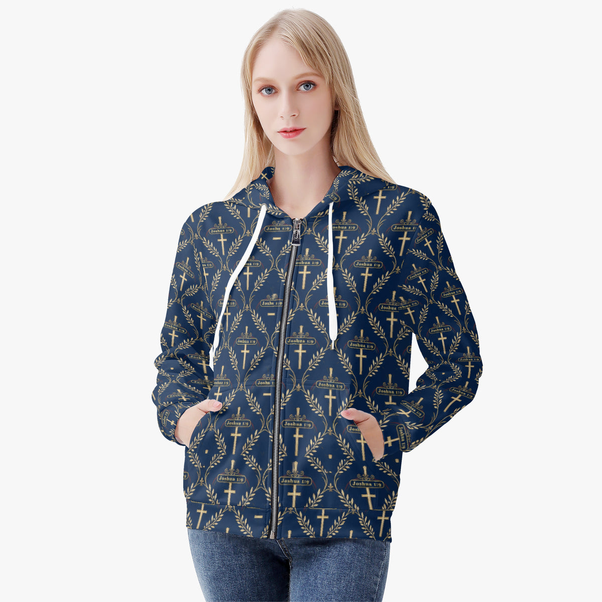 SANCTUS NOVA women's full-zip hoodie in royal navy, view 3