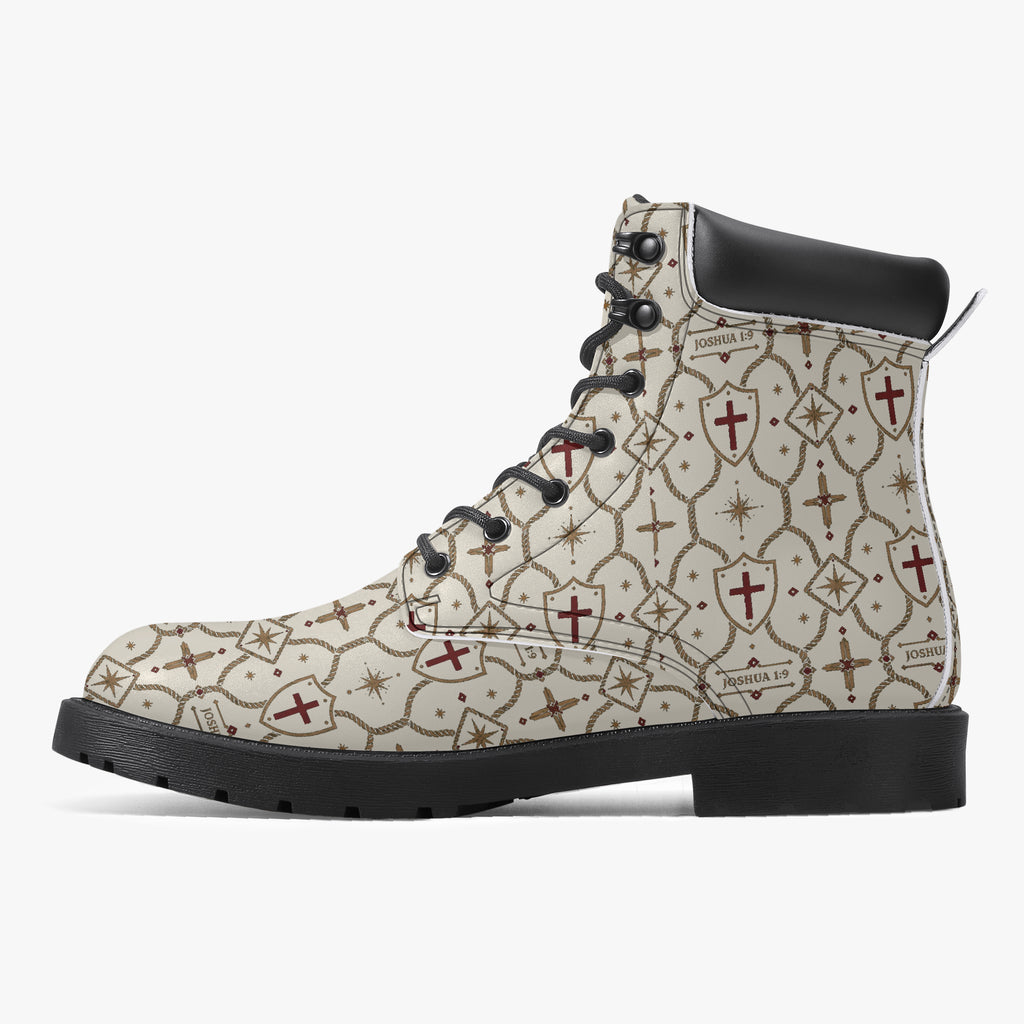 SANCTUS NOVA CARRY THE STANDARD leather boot in the ivory monogram, sole detail