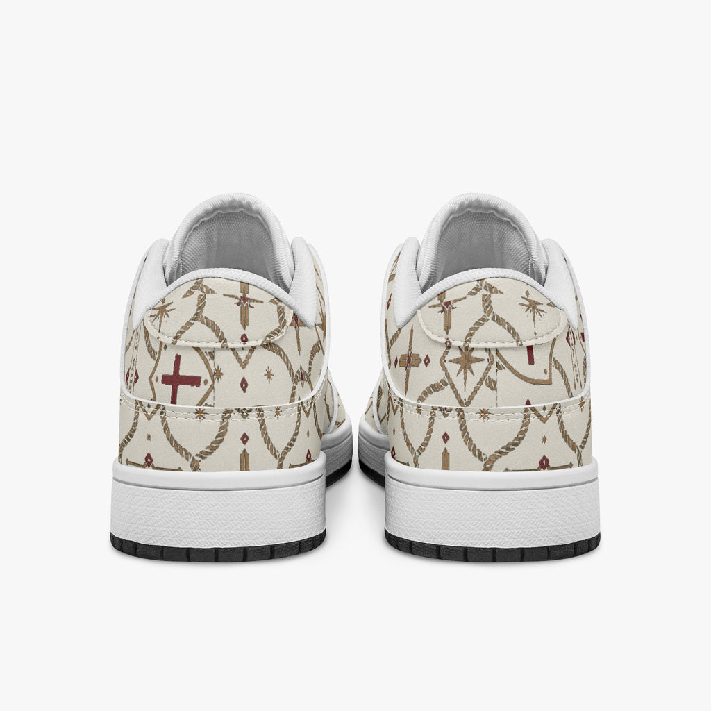 SANCTUS NOVA CARRY THE STANDARD court sneaker in the ivory monogram, rear view