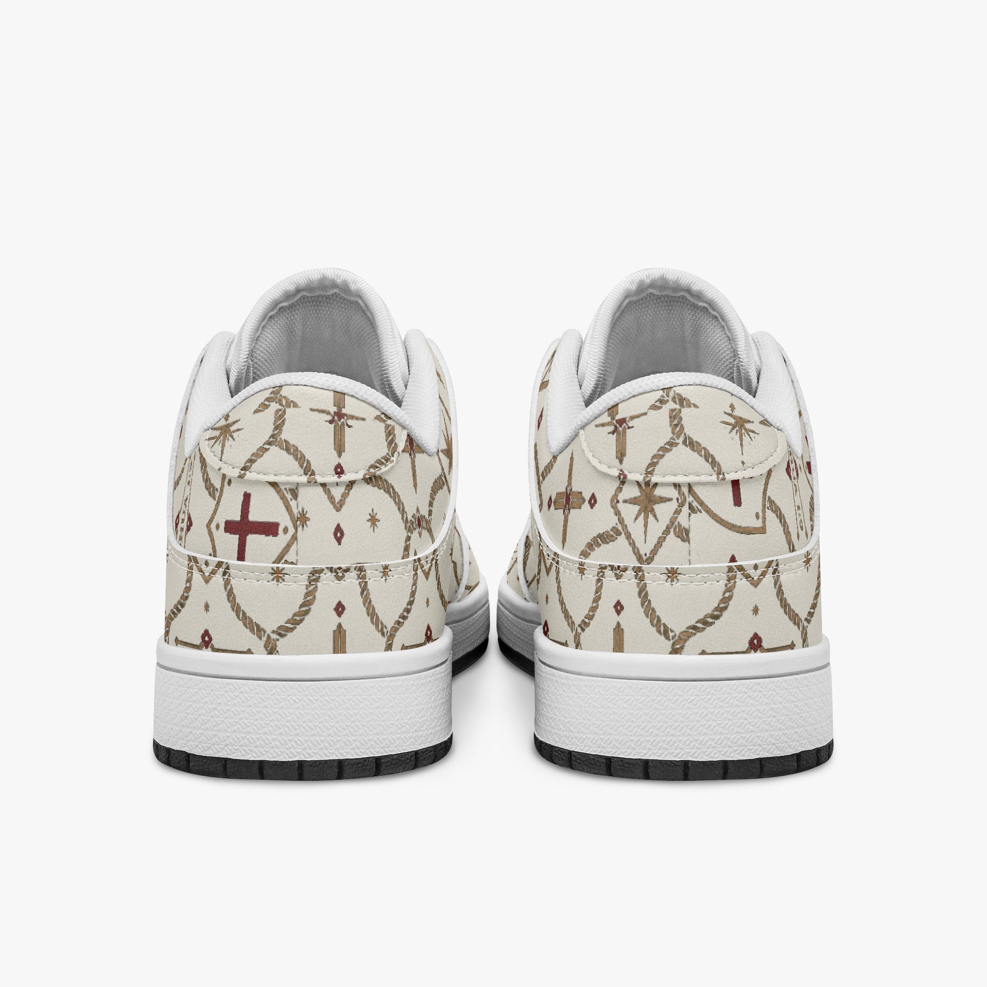 SANCTUS NOVA CARRY THE STANDARD court sneaker in the ivory monogram, rear view