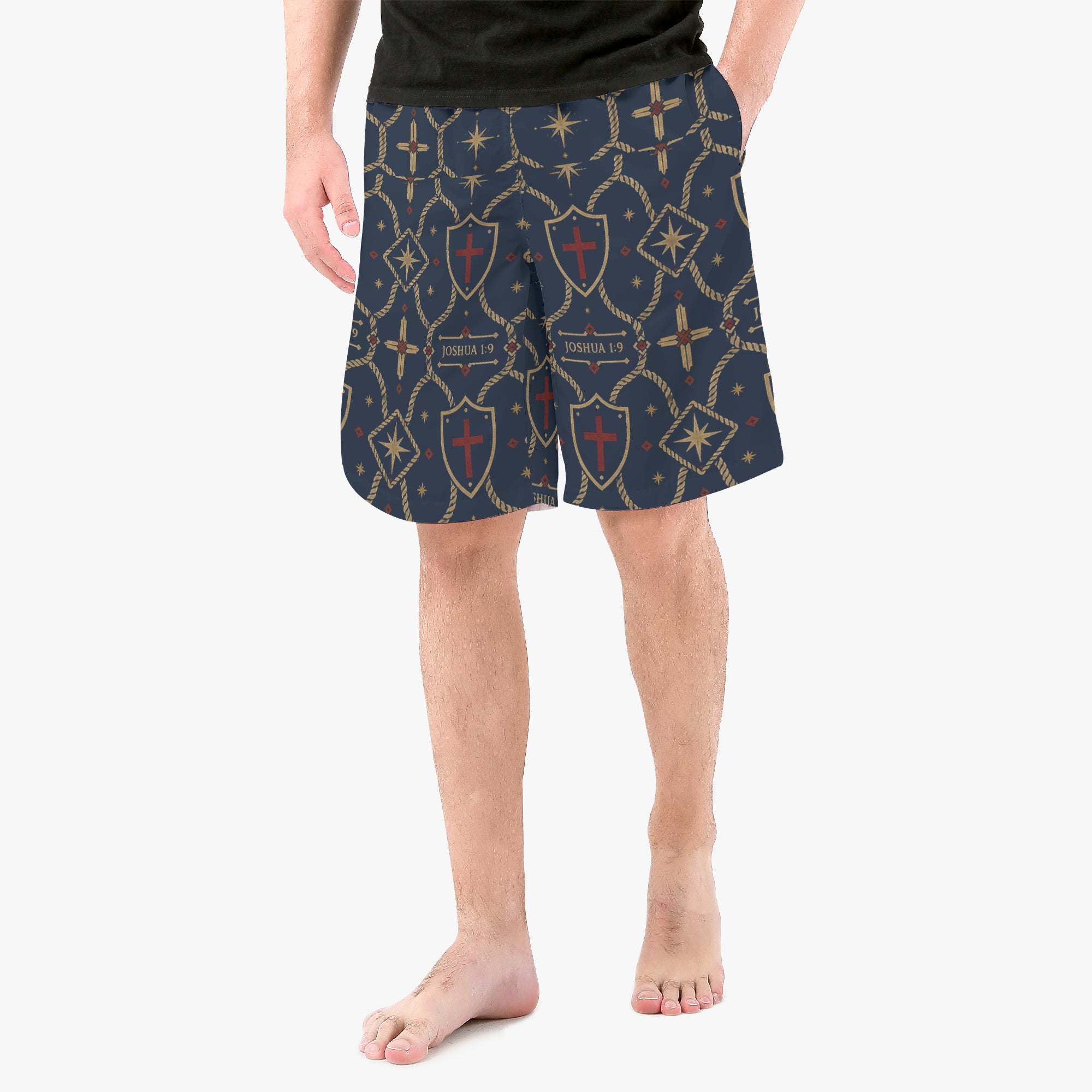 CARRY THE STANDARD board shorts in signature black, monogram print detail