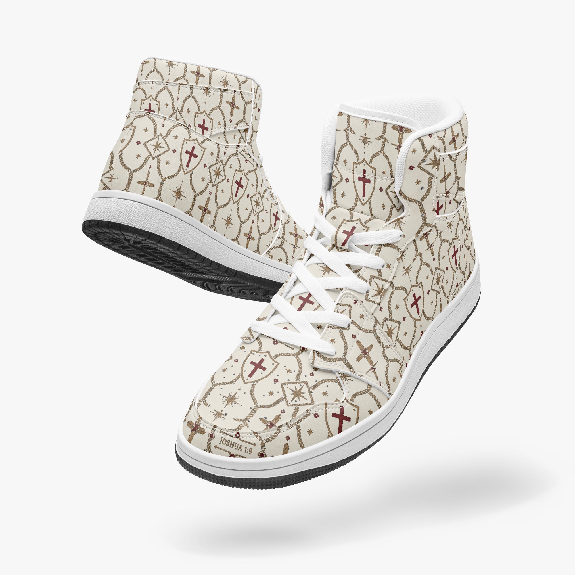 SANCTUS NOVA CARRY THE STANDARD high-top sneaker in the ivory monogram, worn view