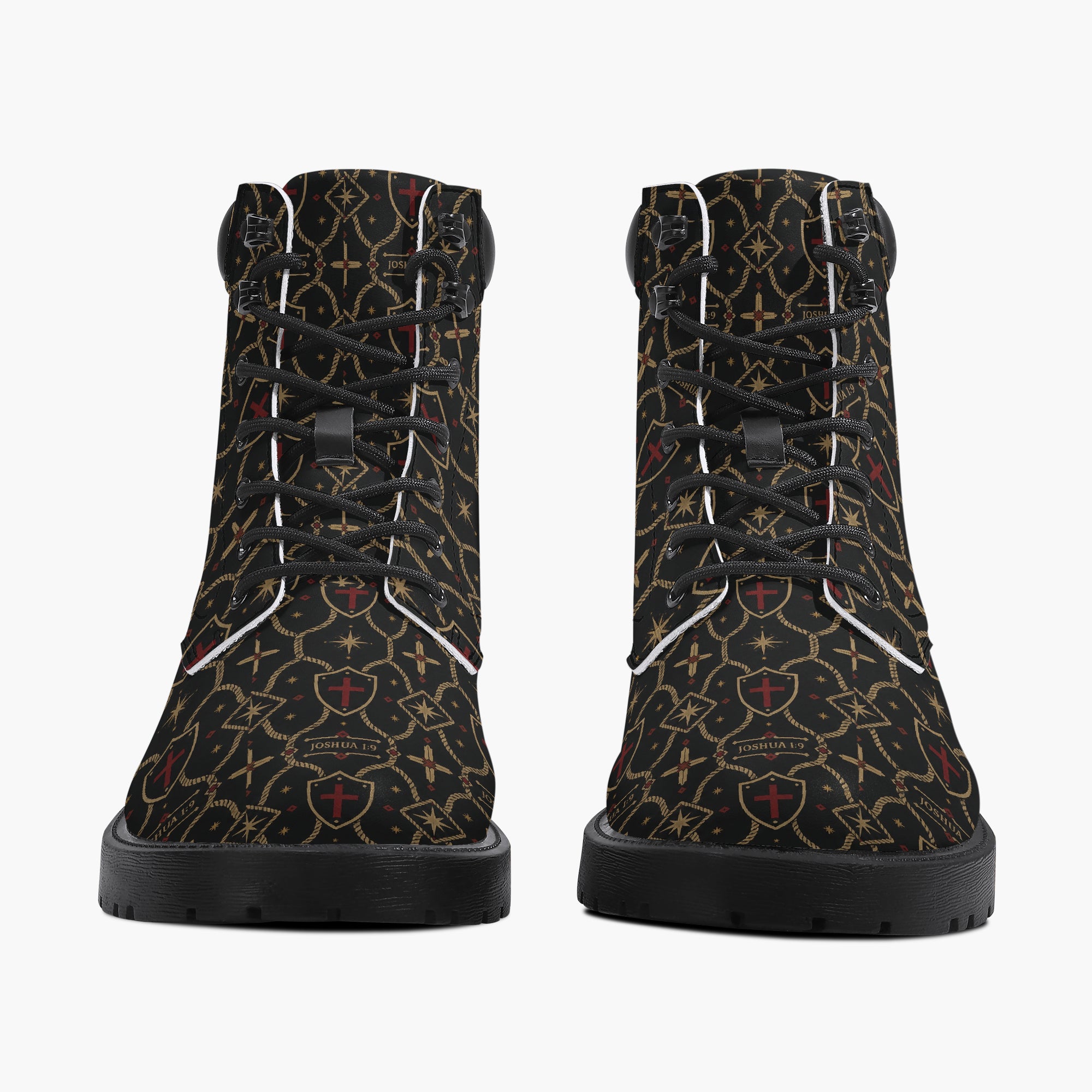 SANCTUS NOVA CARRY THE STANDARD leather boot in the signature monogram, rear view