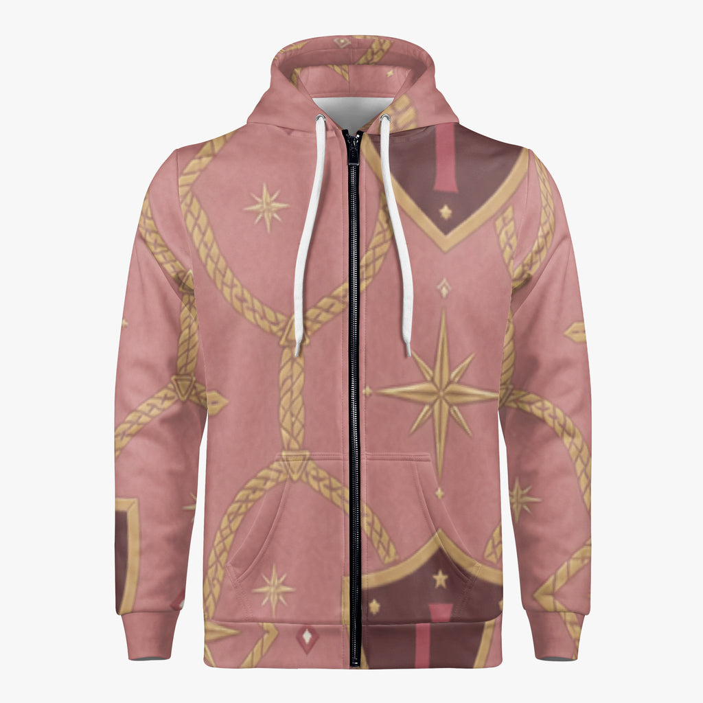 CARRY THE STANDARD full-zip hoodie in rose — SANCTUS NOVA house monogram, view 4