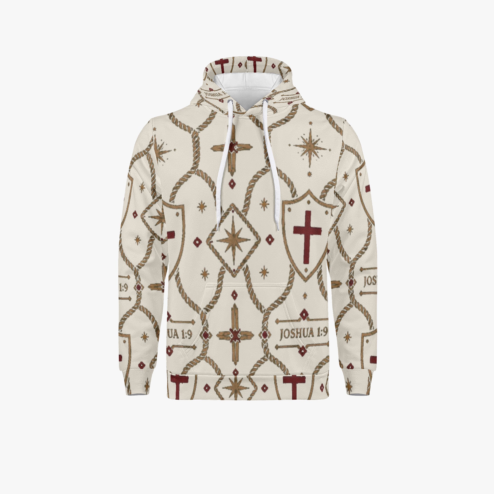 CARRY THE STANDARD pullover hoodie in ivory — SANCTUS NOVA house monogram, view 2