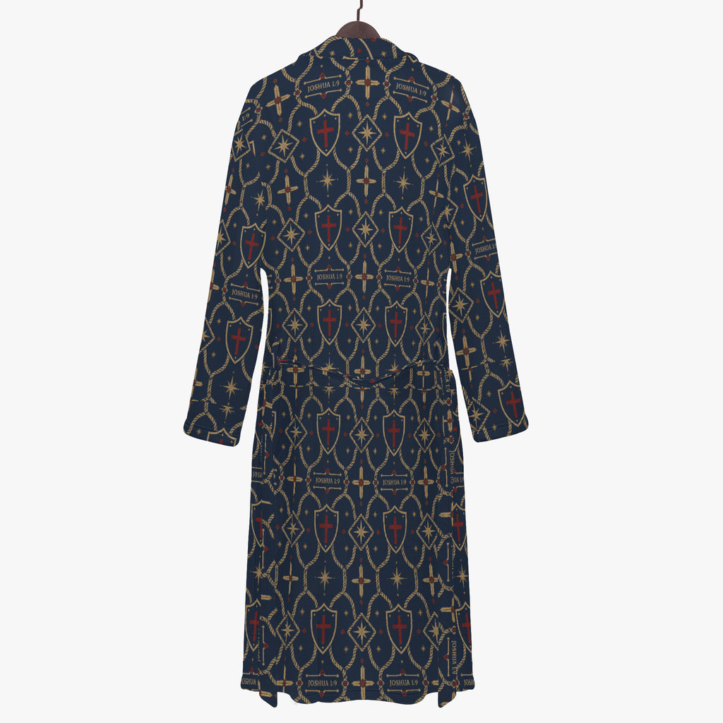 CARRY THE STANDARD bathrobe in royal navy — SANCTUS NOVA house monogram, view 4