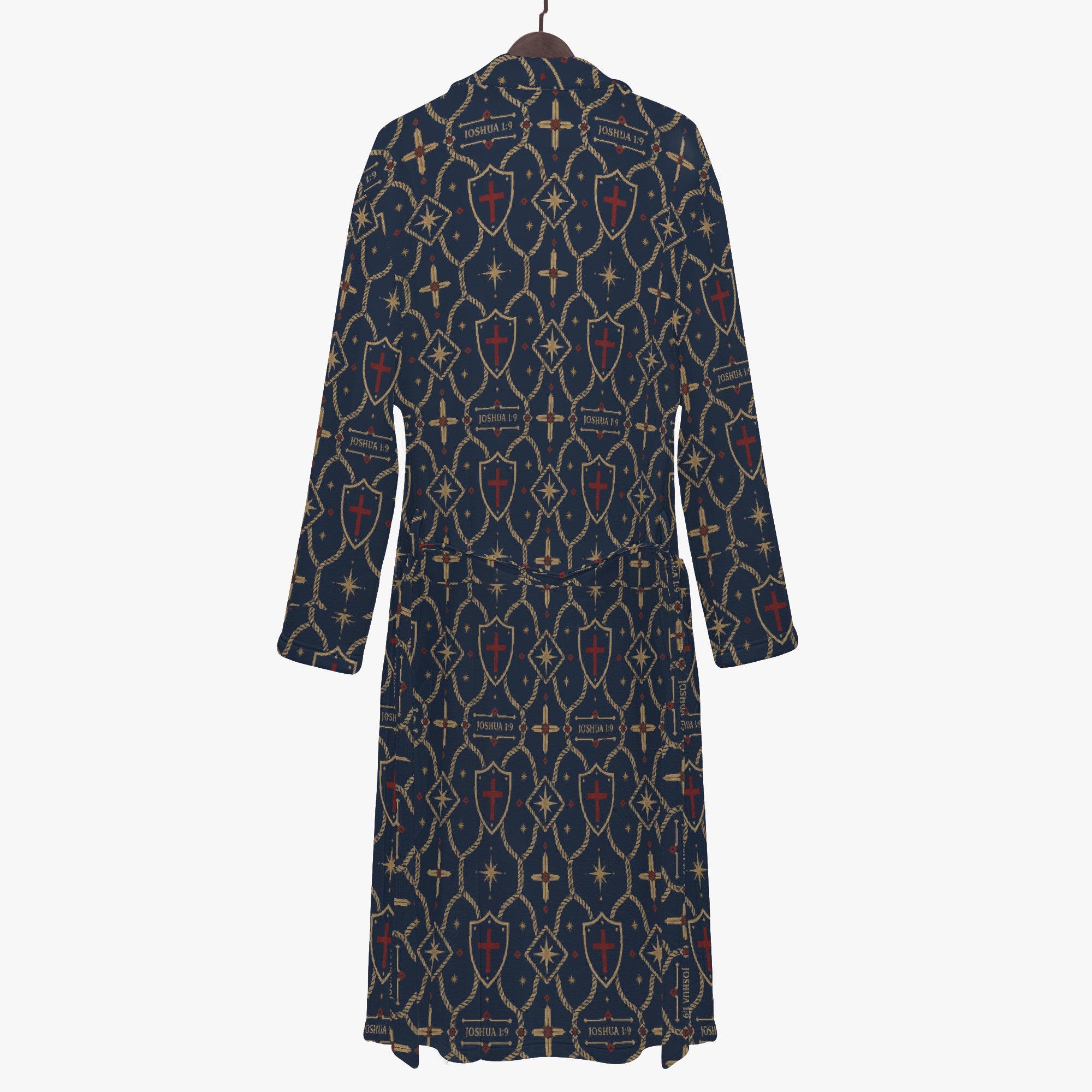 CARRY THE STANDARD bathrobe in royal navy — SANCTUS NOVA house monogram, view 4