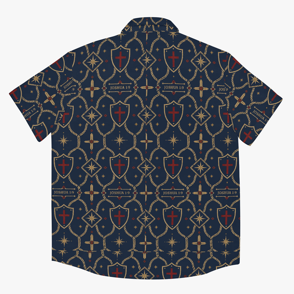 CARRY THE STANDARD camp shirt in royal navy — SANCTUS NOVA house monogram, view 2