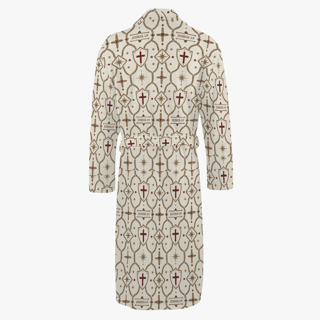 CARRY THE STANDARD bathrobe in ivory — SANCTUS NOVA house monogram, view 5