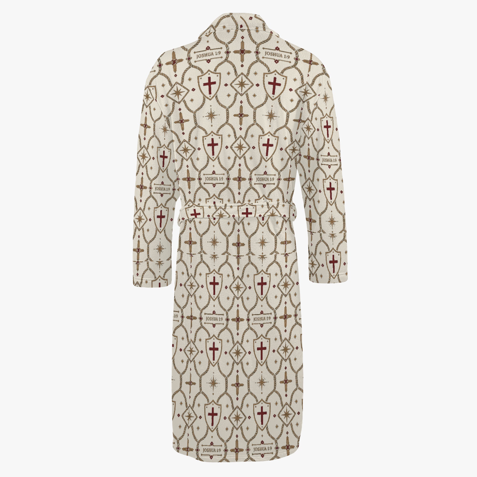 CARRY THE STANDARD bathrobe in ivory — SANCTUS NOVA house monogram, view 5