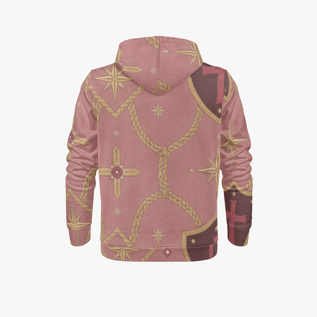 CARRY THE STANDARD pullover hoodie in rose — SANCTUS NOVA house monogram, view 3