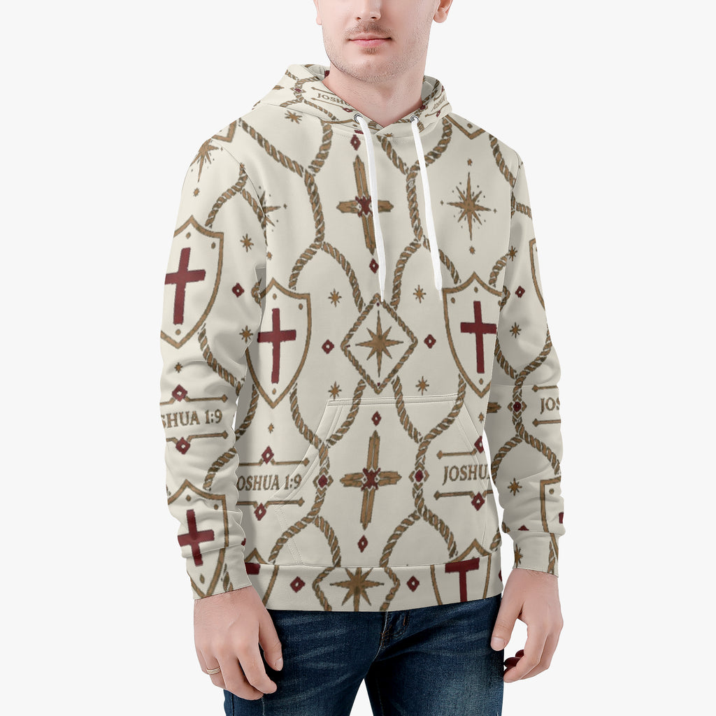 CARRY THE STANDARD pullover hoodie in ivory — SANCTUS NOVA house monogram, view 4