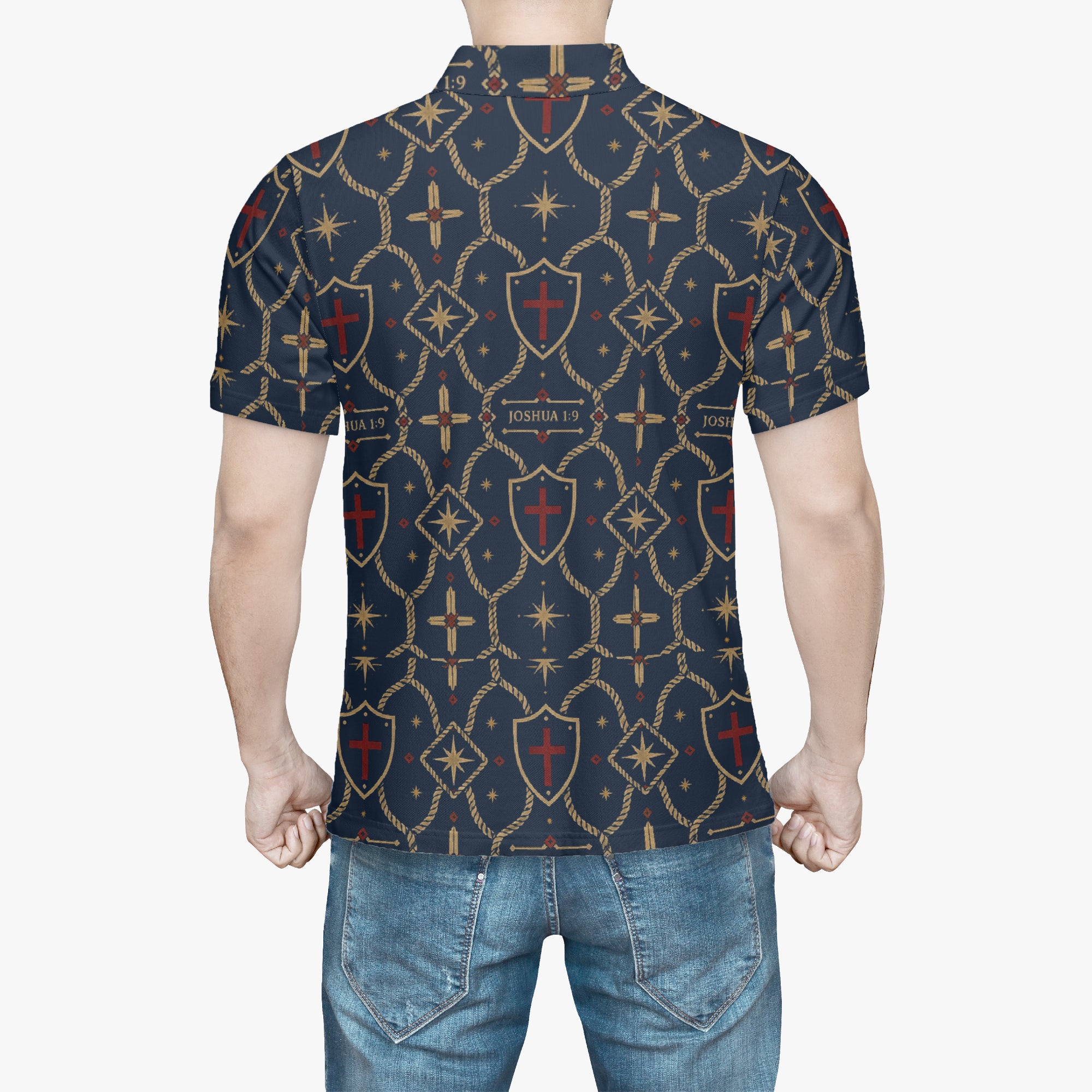 CARRY THE STANDARD polo in royal navy — SANCTUS NOVA house monogram, view 5
