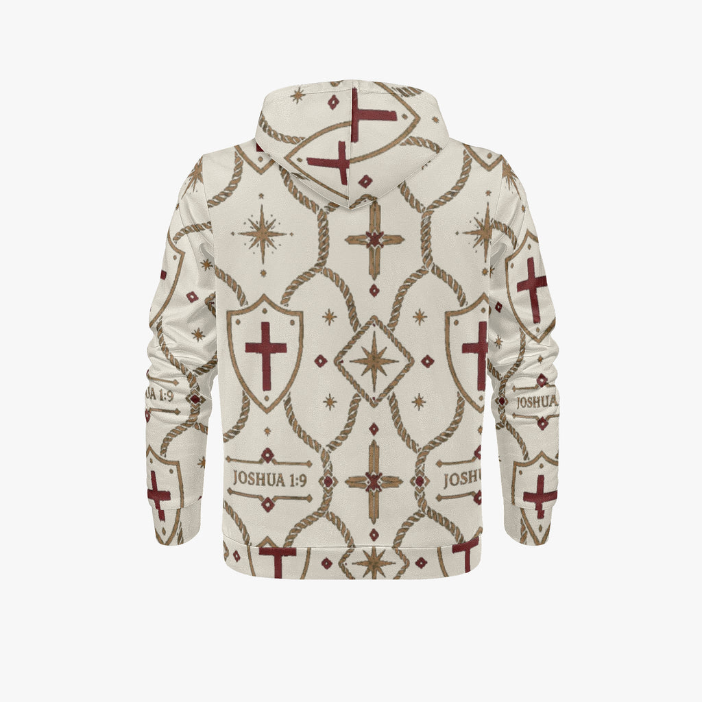 CARRY THE STANDARD pullover hoodie in ivory — SANCTUS NOVA house monogram, view 3