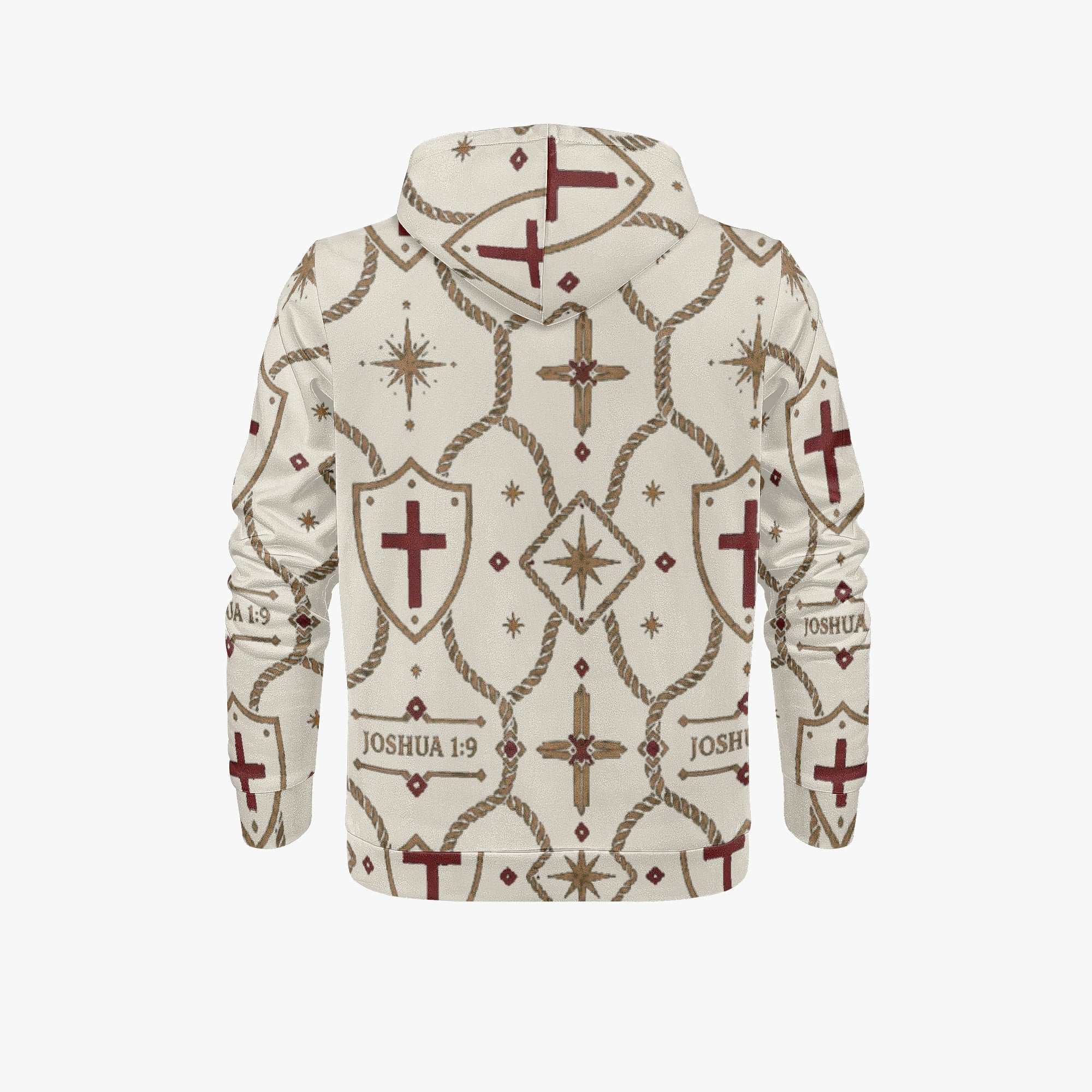 CARRY THE STANDARD pullover hoodie in ivory — SANCTUS NOVA house monogram, view 3