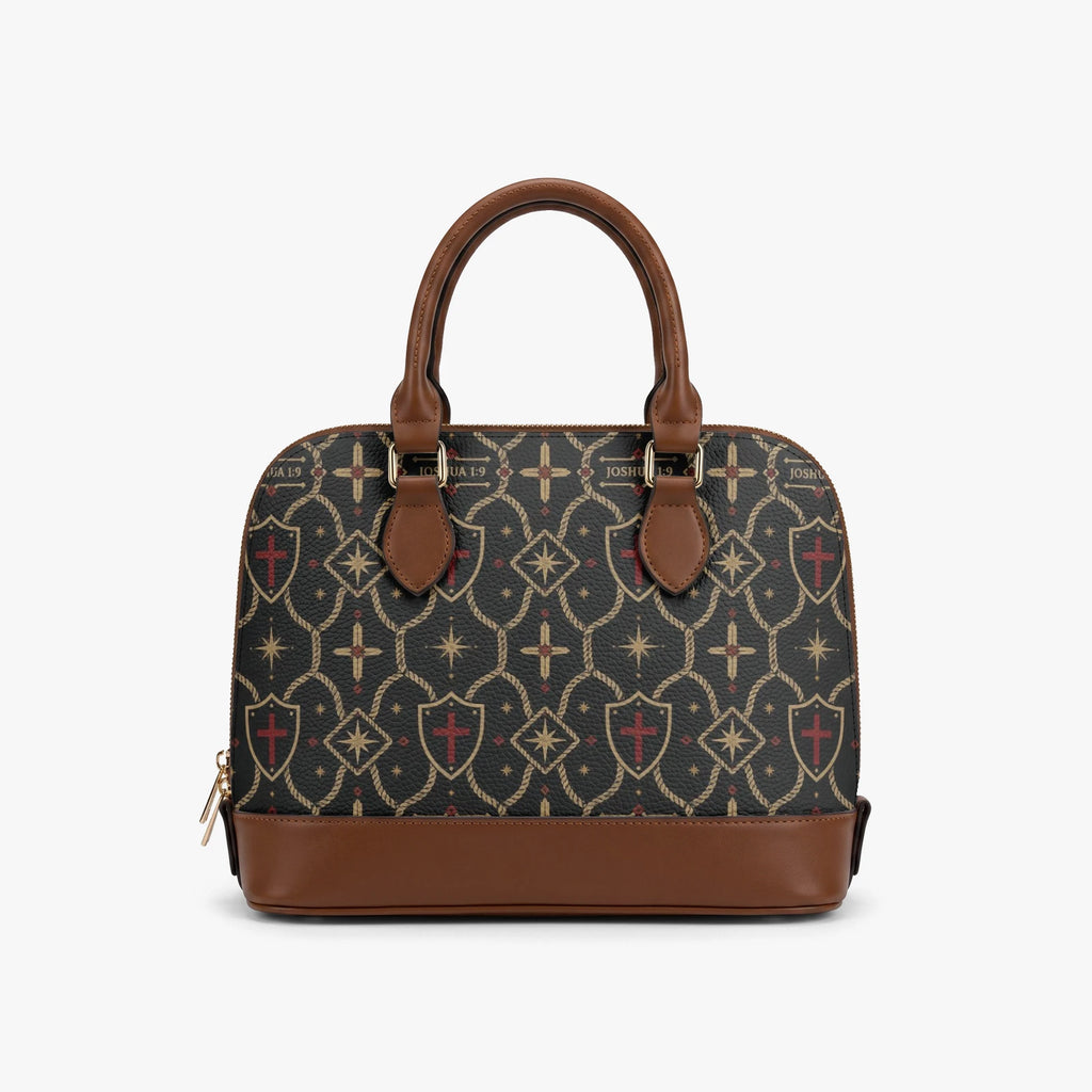 CARRY THE STANDARD dome handbag — cognac trim and gold hardware, Christian monogram bag, view 3