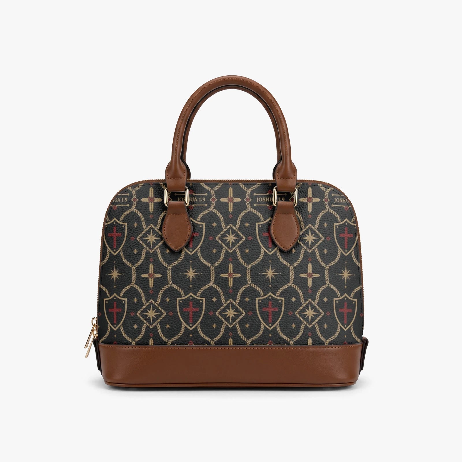 CARRY THE STANDARD dome handbag — cognac trim and gold hardware, Christian monogram bag, view 3