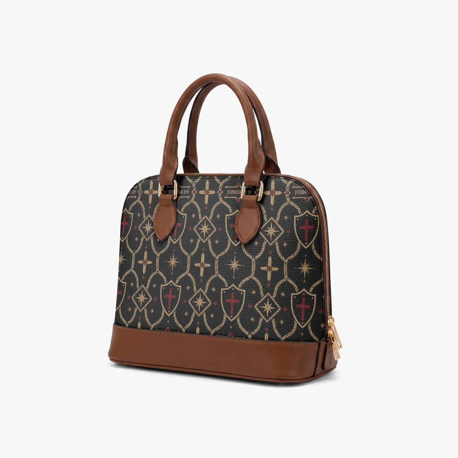 CARRY THE STANDARD handbag — gold shield, cross and compass-star monogram on charcoal, view 2