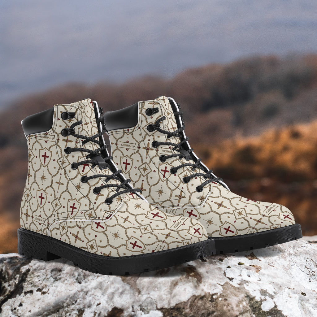 SANCTUS NOVA CARRY THE STANDARD leather boot in the ivory monogram