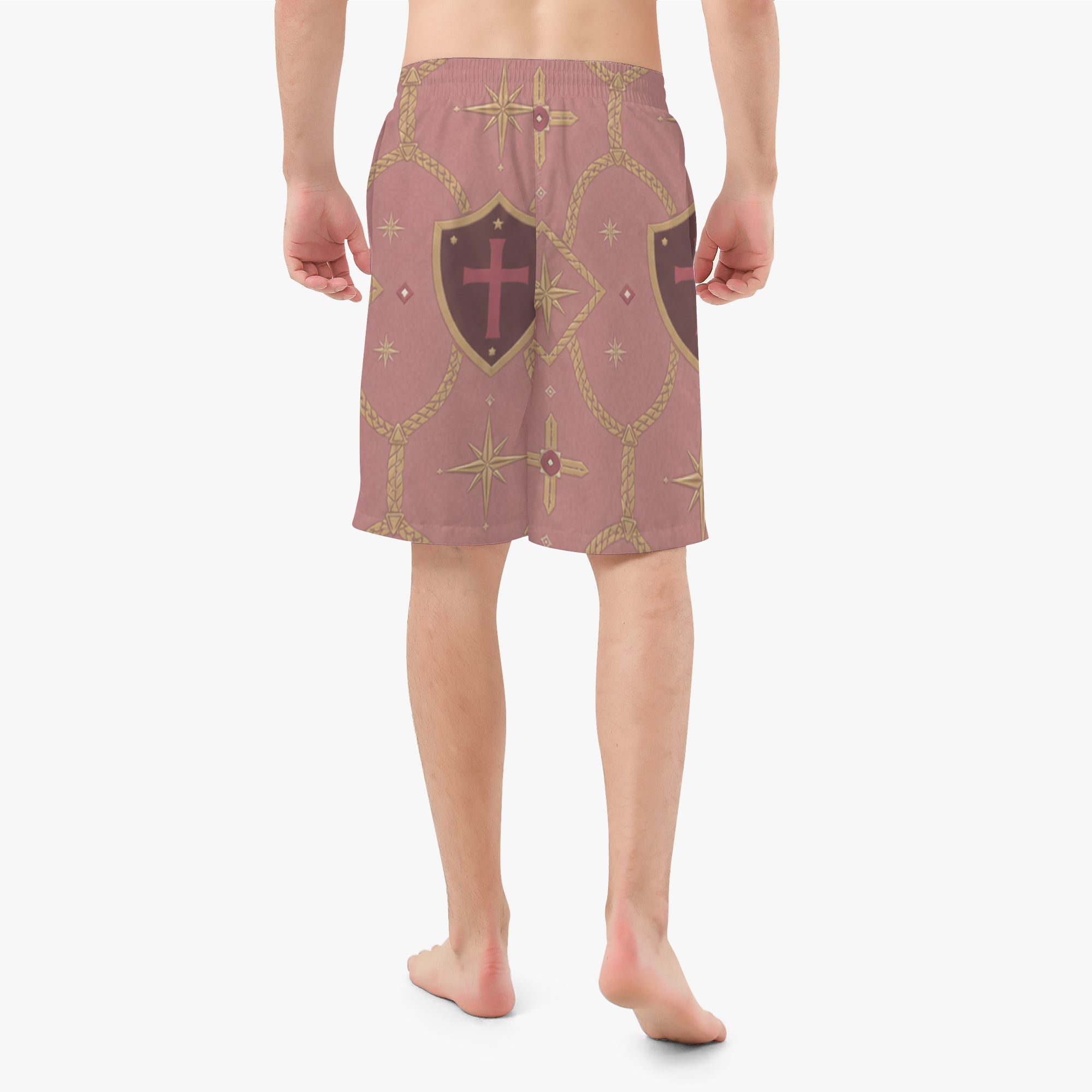 CARRY THE STANDARD board shorts in rose — SANCTUS NOVA house monogram, view 5