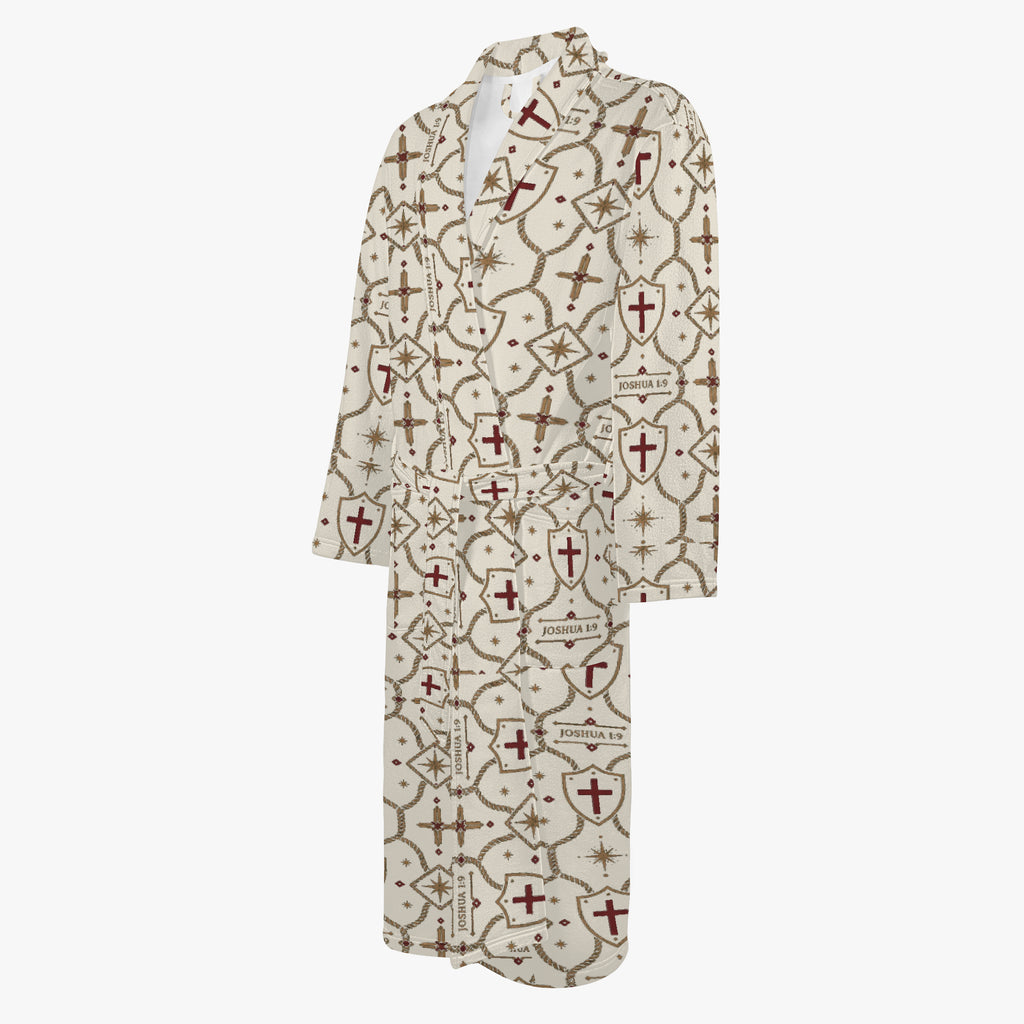 CARRY THE STANDARD bathrobe in ivory — SANCTUS NOVA house monogram, view 3